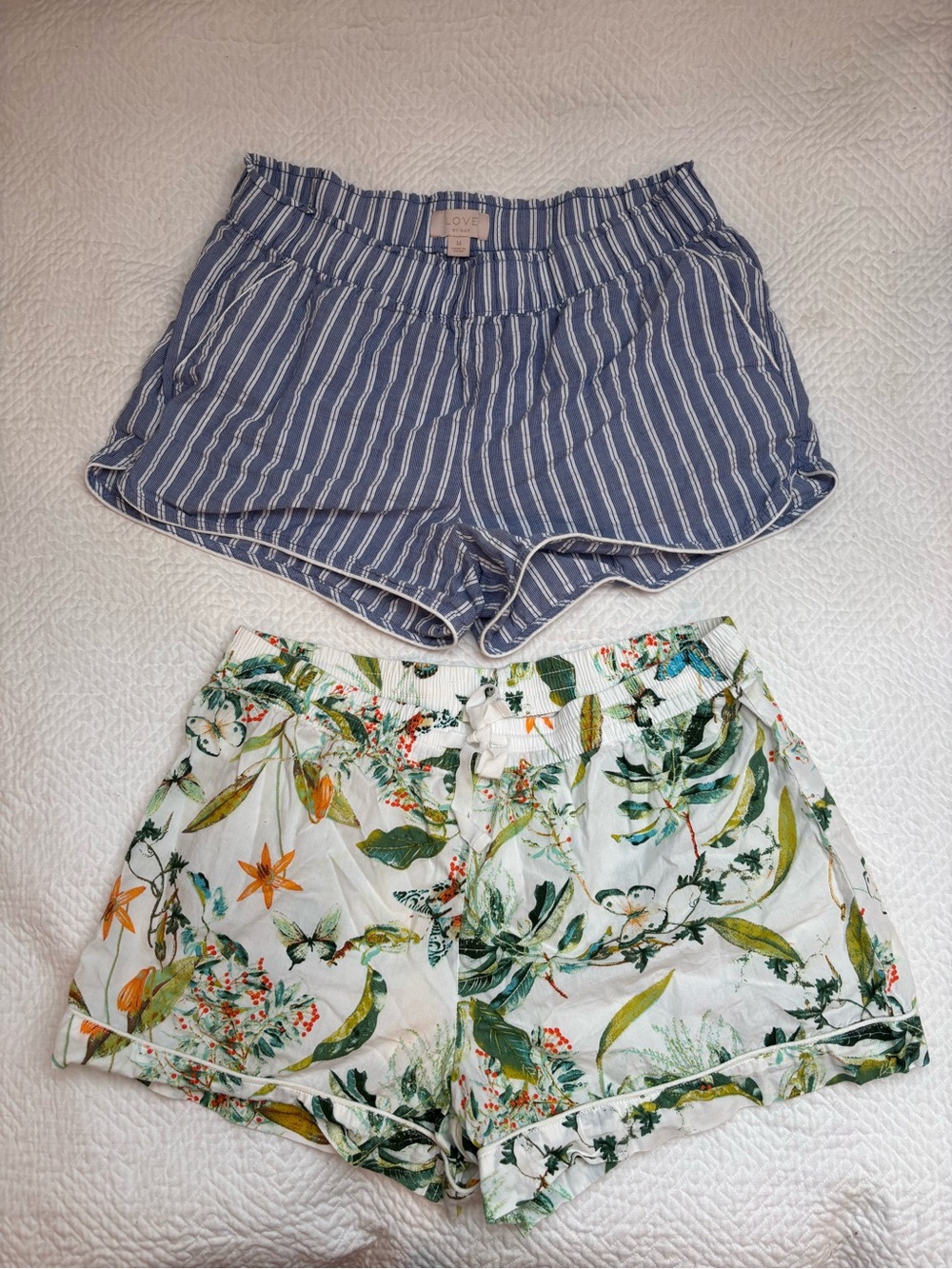 GAP Blue Striped Shorts + GAP White Floral Print Shorts